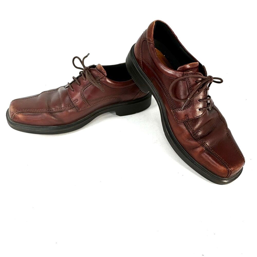 Ecco Mens 8-8.5 42 Dress Shoes Helsinki Bike Toe Brown Leather Lace Up Casual
